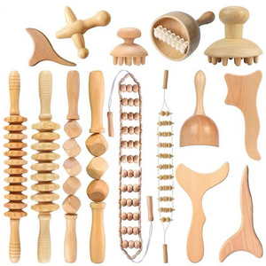 Anti Cellulite Wooden Body Lymphatic Drainage Tool kit Maderoterapia Wood Therapy Massage Tools Wooden Stick Massager