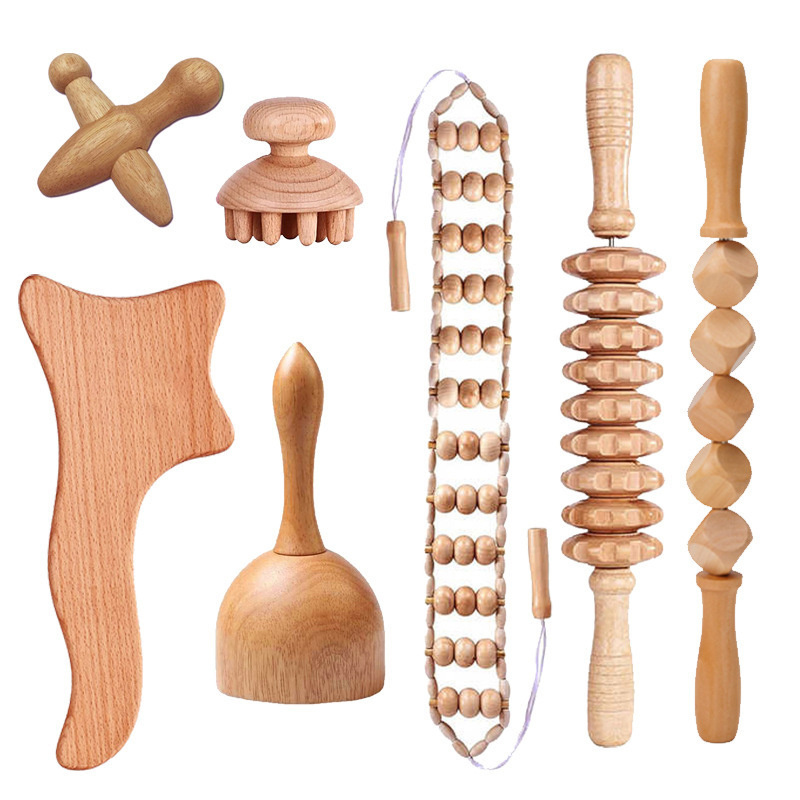 Anti Cellulite Wooden Body Lymphatic Drainage Tool kit Maderoterapia Wood Therapy Massage Tools Wooden Stick Massager