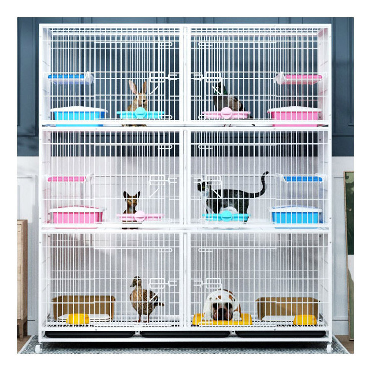 Multi-colors Square Tube Iron Big Pet Cat Cage 3 Layer And 4 Layers Steel Dog Cage Outdoor White Cat Show Cages