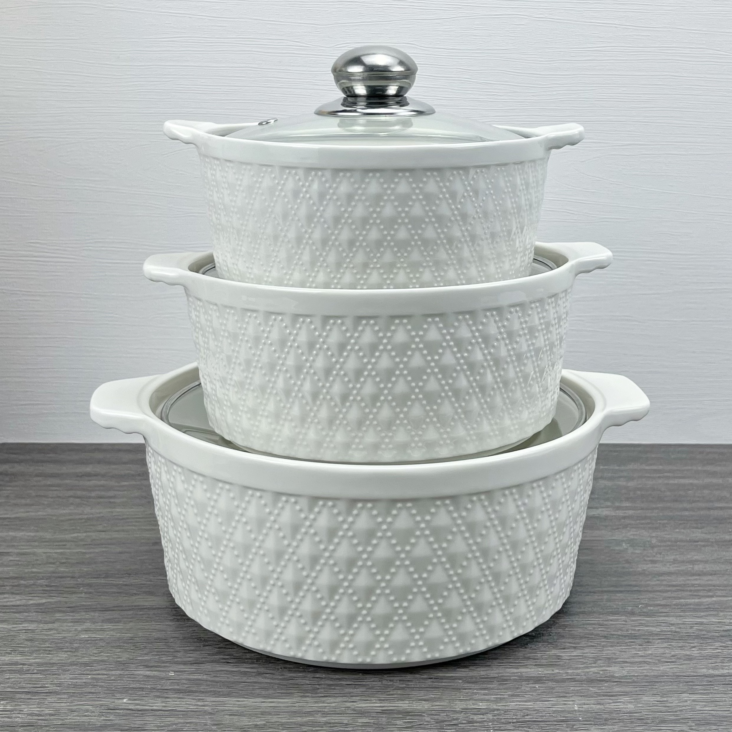 Hot Selling Round Shape 7 Inch/8 Inch/9 Inch Cookware Soup Pot and Bowl Set Tableware White Ceramic Soup Pot With Lid