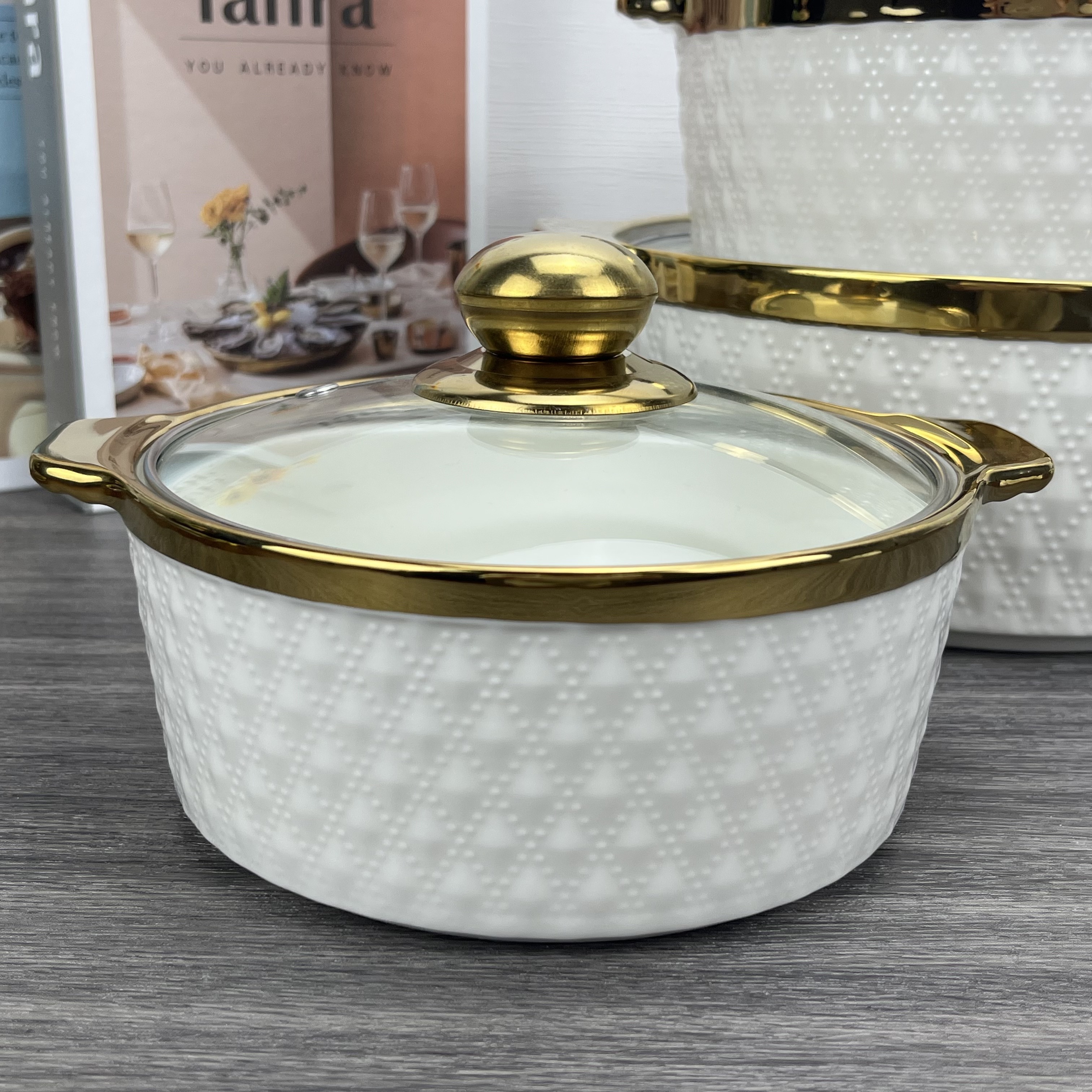 Wholesale high-end fashion luxury ceramic soup pot with cover Phnom Penh ceramic soup bowl kitchen tableware