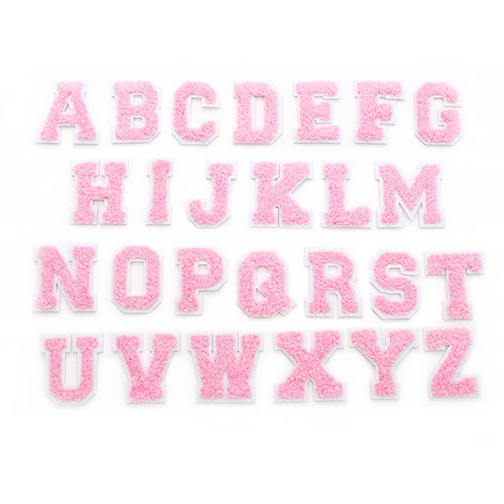 Stock pink With Gold Border English Letter A-Z Iron On Adhesive Repair Alphabet Sewing Appliques Clothing Chenille Patch