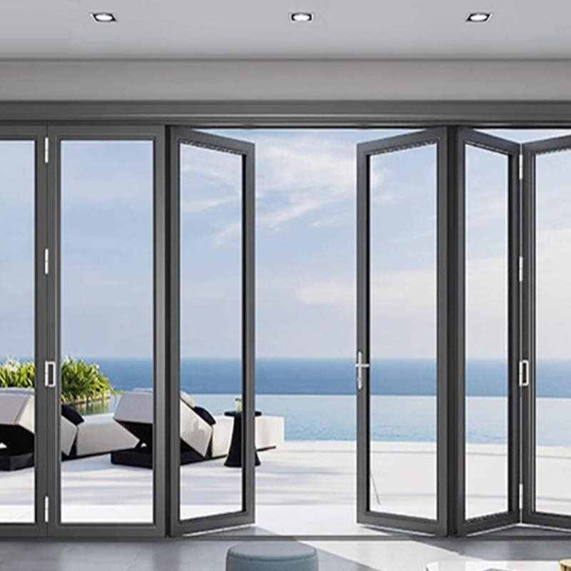 Aluminium Double Tempered Glass Folding Windows Horizontal Bifold Window Aluminium Bifold Balcony Sliding Windows