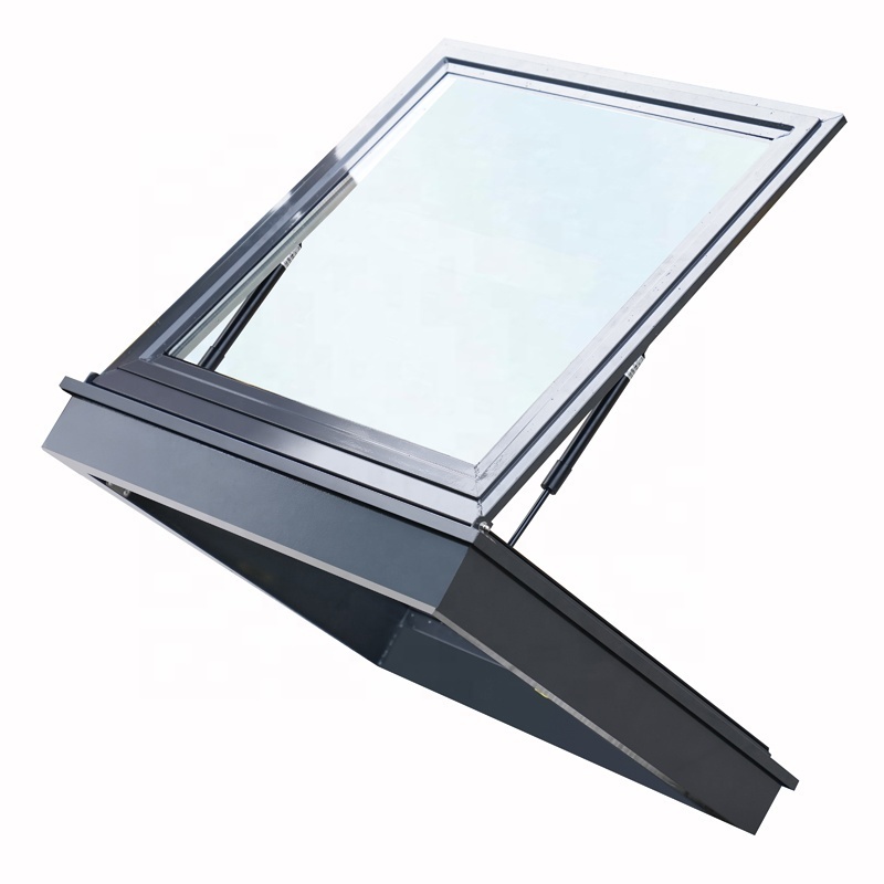 Skylight with electric window opener and curtain hardware double glazing tempered glass automatic opening sunroom roof skylight