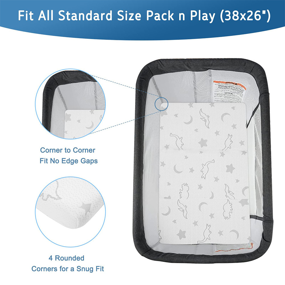 Trifold Travel Mattress Topper , Waterproof Breathable Soft Portable Folding  Travel Mattress, Baby Foam Playpen Mattress