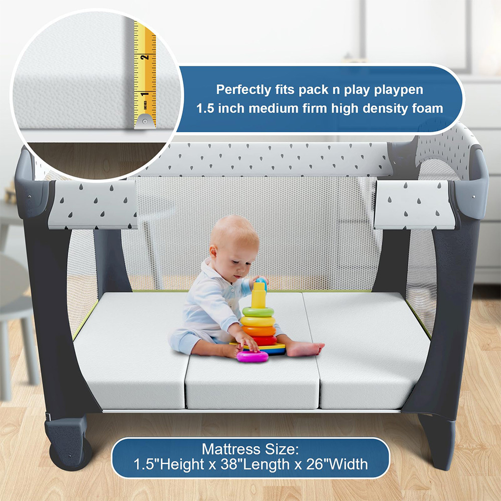 Foldable Pack and Play Mattresses - Breathable Memory Foam Pack n Play Mattress with Sotrage Bag