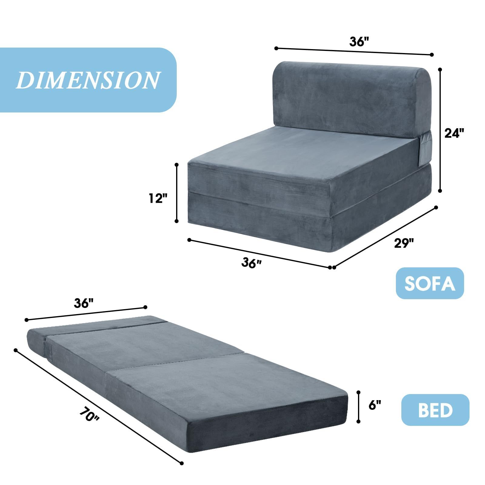 Memory Foam Folding Sleeper Chair Couch Bed with Soft Cushions Characteristic Sofa Mattress