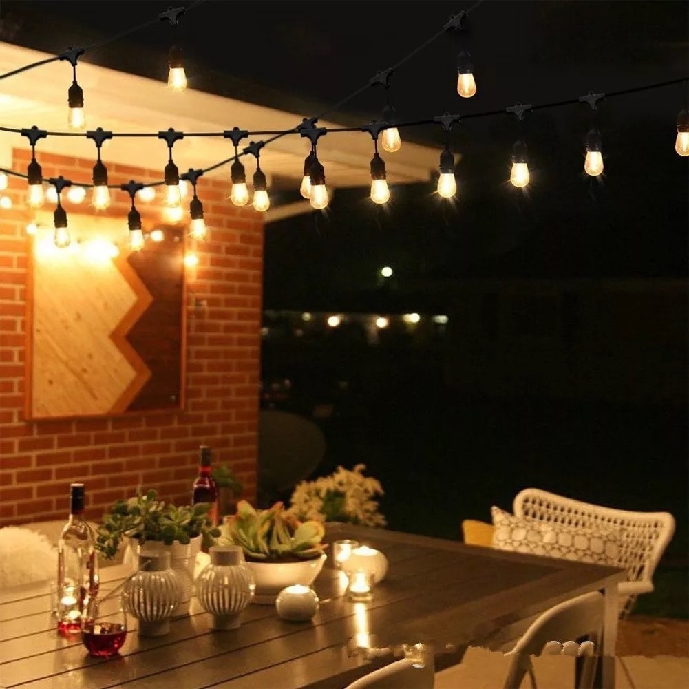 48FT 15 Warm White LED Bulbs Outdoor String Light Shatterproof Patio Backyard Lights String Christmas Waterproof Wedding