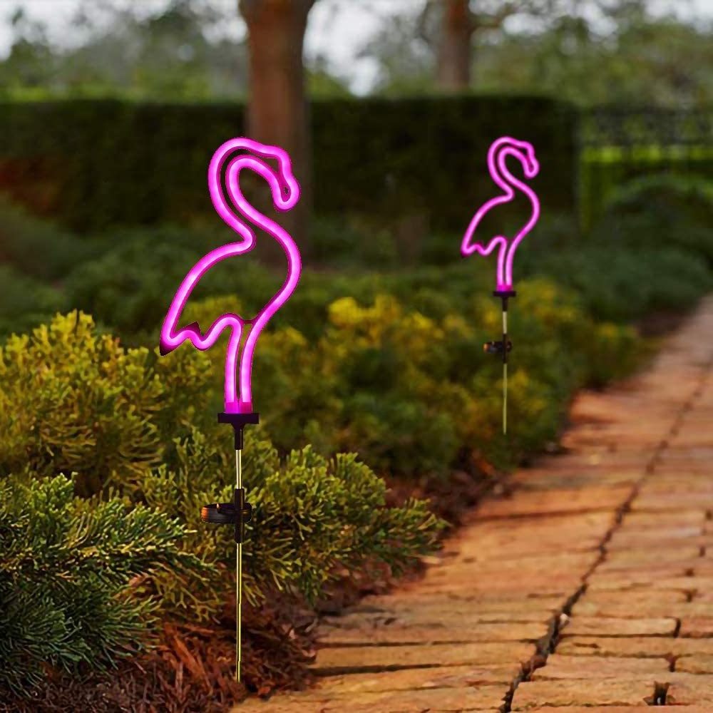 2023 New Neon Sign Flamingo Solar Stake Lights Outdoor Waterproof Garden Decoration