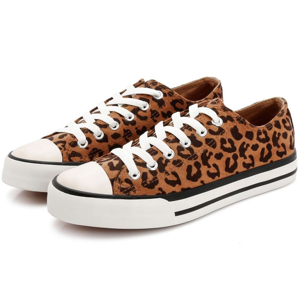 KH Factory Hot Sale High Quality Low Top Leopard Suede Vulcanized PU Leather Casual Walking Canvas Shoes For Ladies