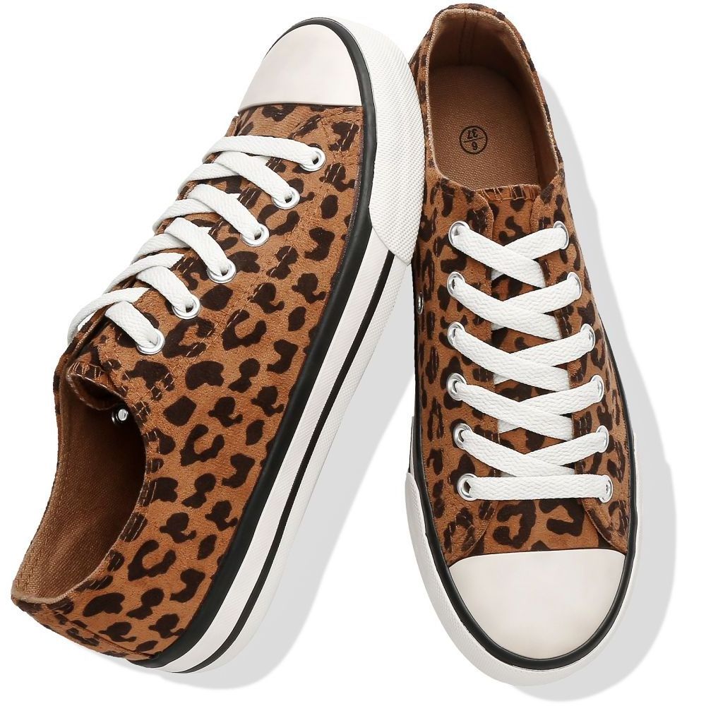 KH Factory Hot Sale High Quality Low Top Leopard Suede Vulcanized PU Leather Casual Walking Canvas Shoes For Ladies