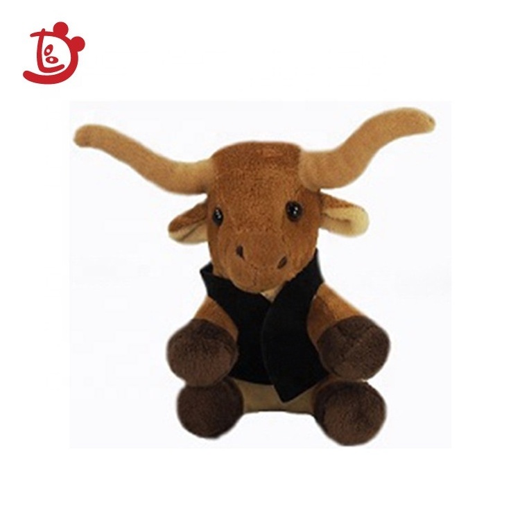 Superior Quality Custom Animal Toys Stuffed PlushToys Longhorn Bull With Vest