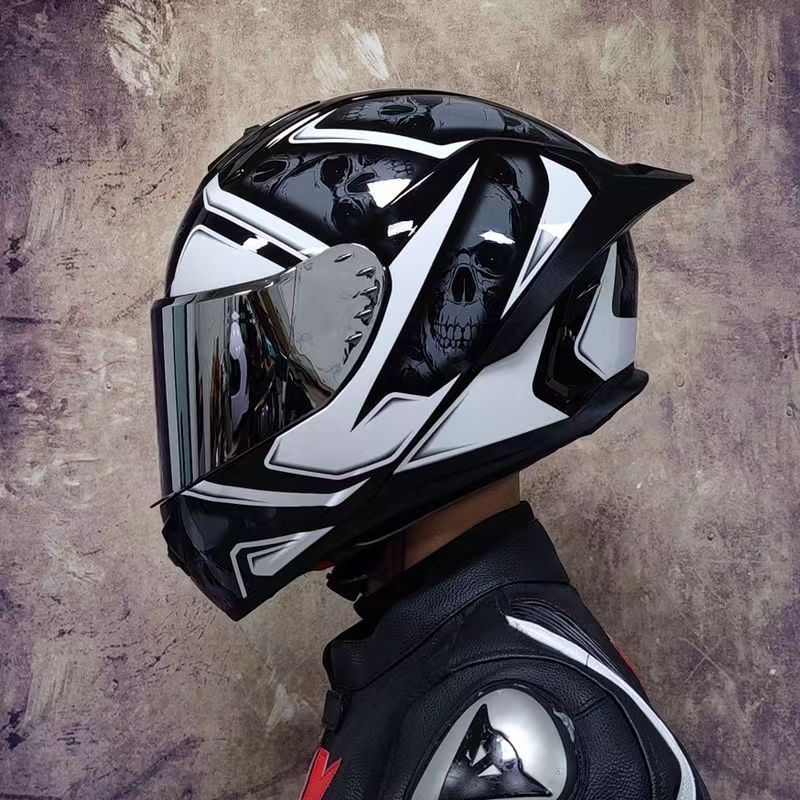 Motorcycle electric helmet male and female personality pop big tail couple four season running helmet Bluetooth helmet