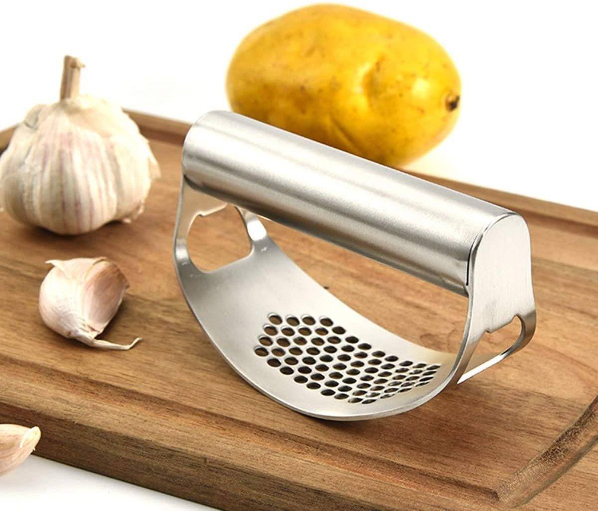 Stainless Steel 304 / 430 Garlic Press Manual Garlic Chopper Crusher Tool with Opener