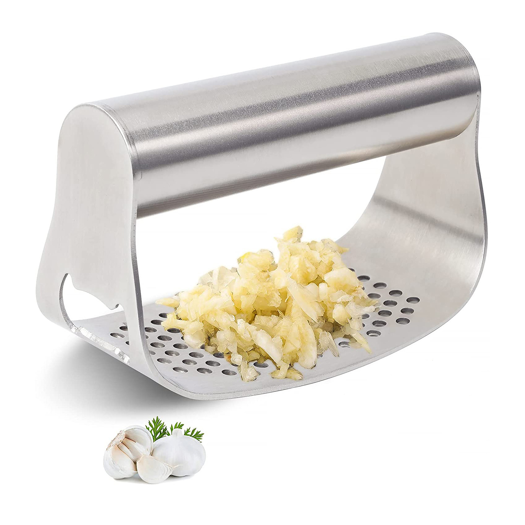 Stainless Steel 304 / 430 Garlic Press Manual Garlic Chopper Crusher Tool with Opener