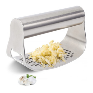 Stainless Steel 304 / 430 Garlic Press Manual Garlic Chopper Crusher Tool with Opener