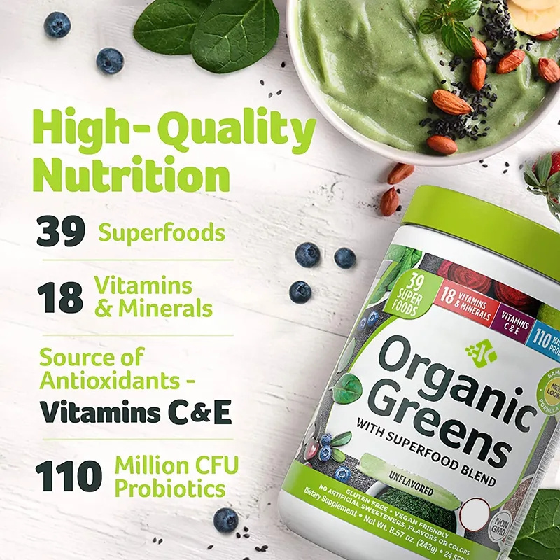 Private Label Super Green Powder MultiVitamin Bulk Mixed Food Supplement Adaptogen Vitamin Mineral Super Food Green Powder