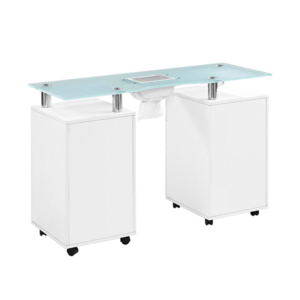 Modern Cheap Spa Beauty Salon White Portable Nail Station Glass Top Manicure Table With Exhaust Fan