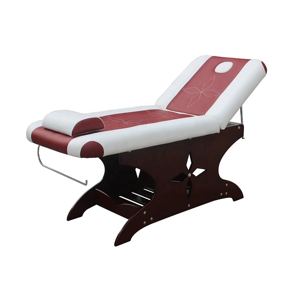 Modern Adjustable Height Mobile Professional Physical Therapy Portable Thai Wood Spa Beauty Facial Massage Table Bed for Sale