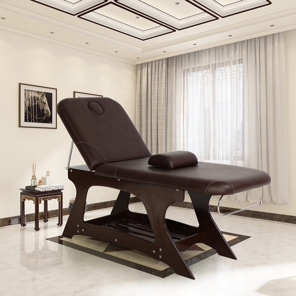 Luxury Modern Beauty Spa Salon Furniture Personal Care Adjustable Solid Wooden Thai Facial Bed Massage Table