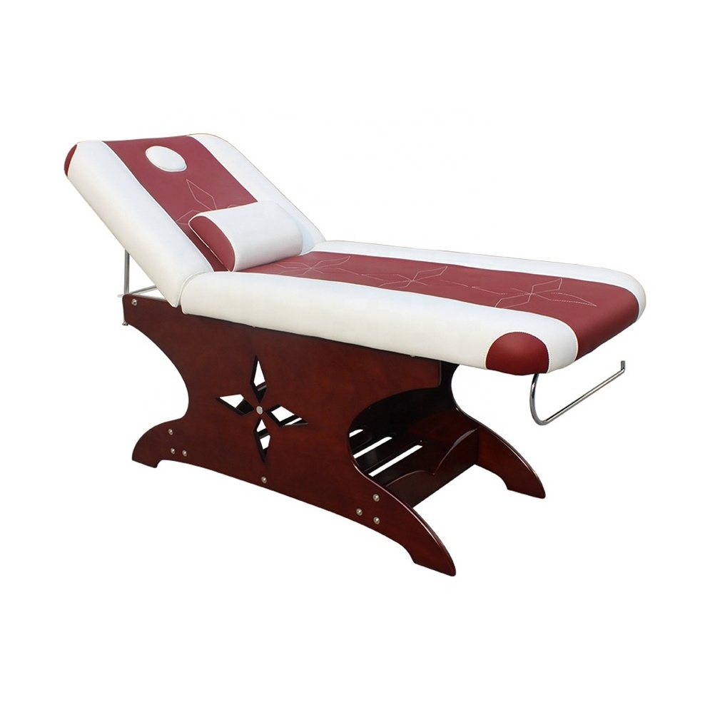 Modern Adjustable Height Mobile Professional Physical Therapy Portable Thai Wood Spa Beauty Facial Massage Table Bed for Sale