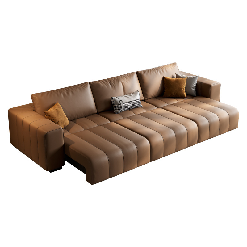 Leather electric sofa function living room combination wireless remote control automatic telescopic dual-use sofa bed