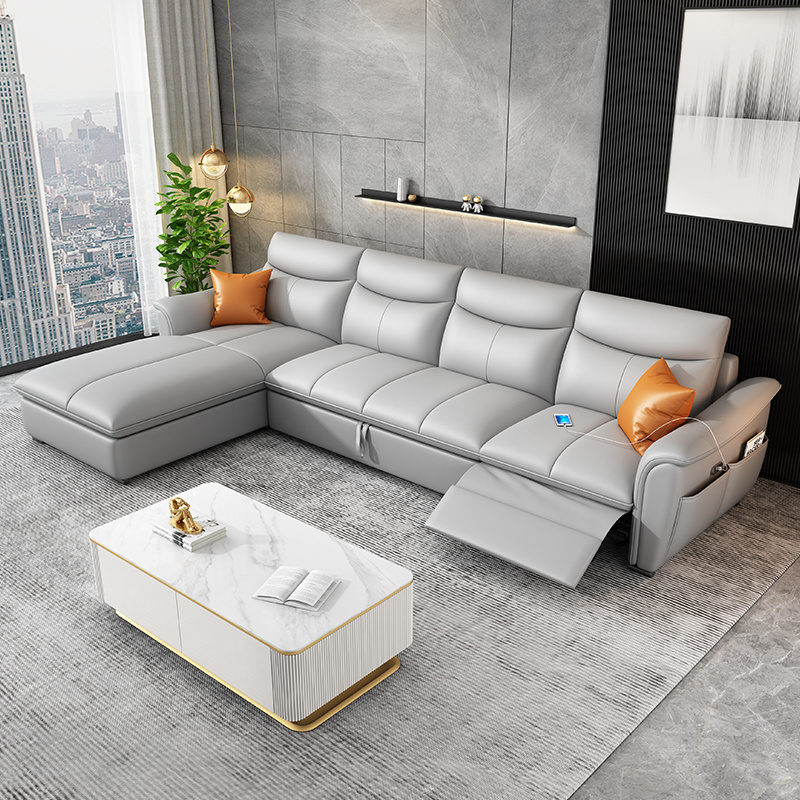 Leather sofa Italian minimalist layer cowhide living room combination electric multi-functional sofa Deluxe retractable sofa bed