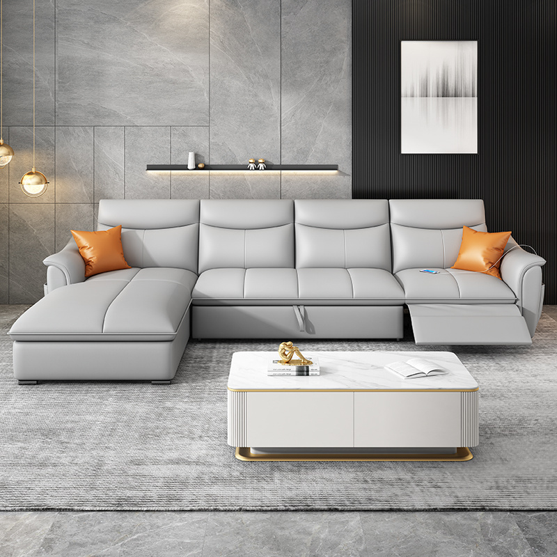 Leather sofa Italian minimalist layer cowhide living room combination electric multi-functional sofa Deluxe retractable sofa bed