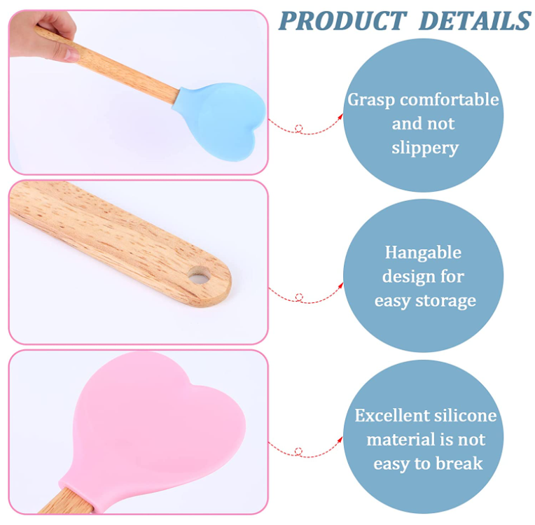 Cheap Valentine's day Heart Shaped Silicone Spatula With Wooden Handle For Baking, Stirring Pastry, Kitchen Utensil