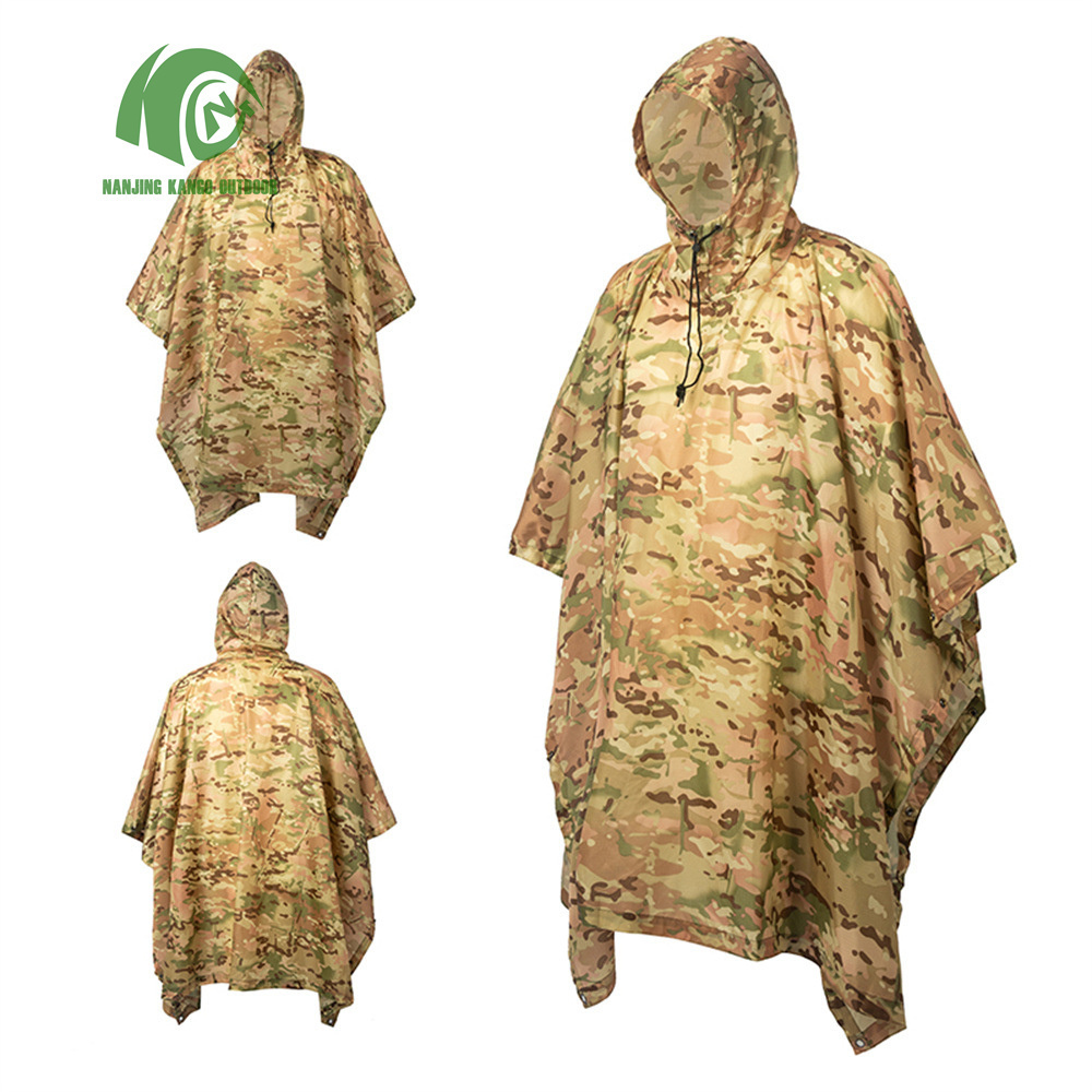 Kango Outdoor Camouflage Portable Polyester Poncho Rain Gear for Camping Hiking