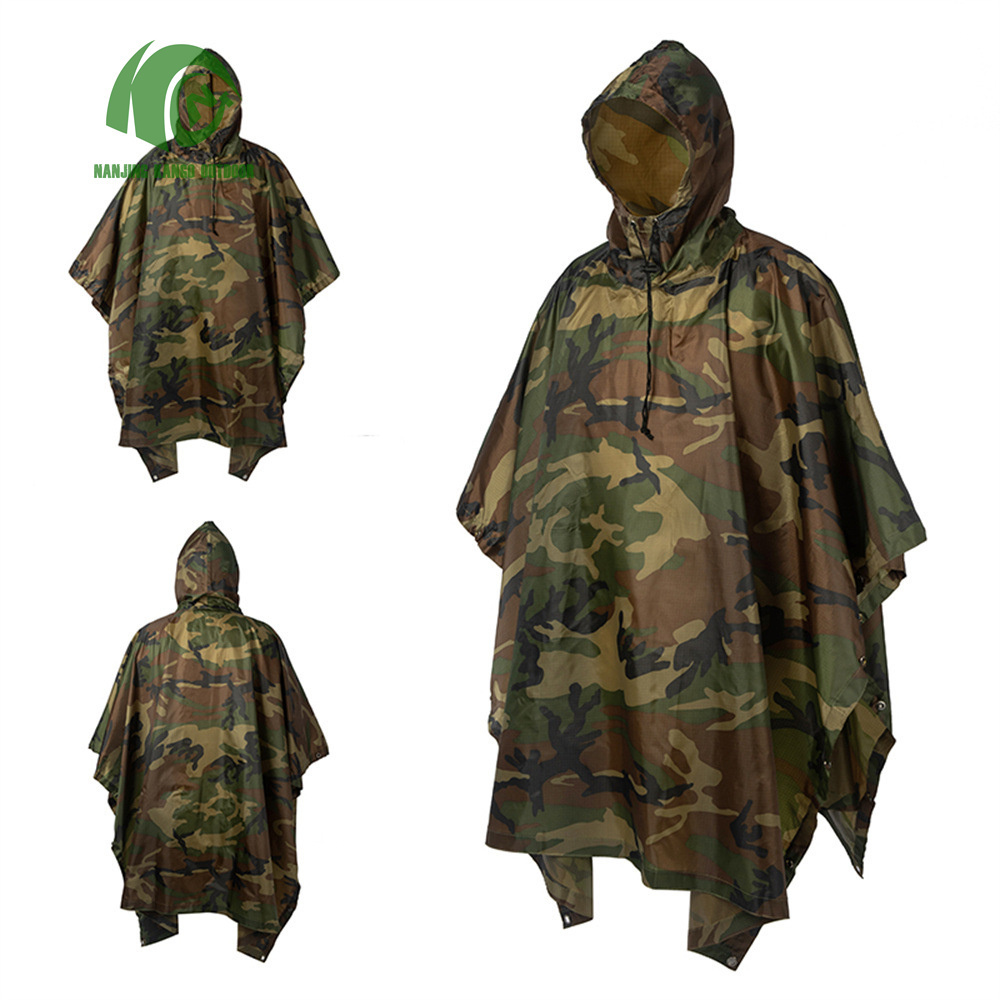 Kango Outdoor Camouflage Portable Polyester Poncho Rain Gear for Camping Hiking