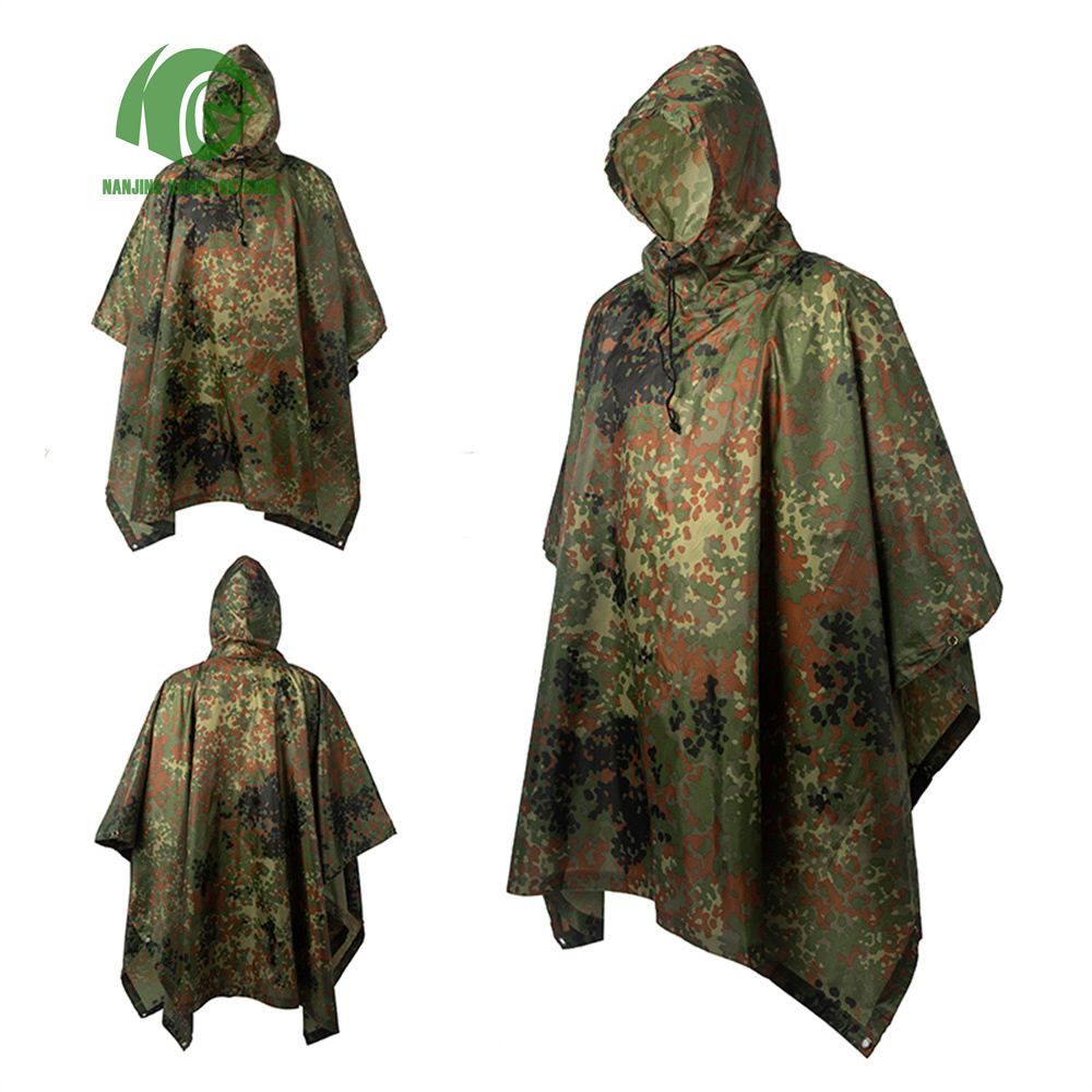 Kango Outdoor Camouflage Portable Polyester Poncho Rain Gear for Camping Hiking