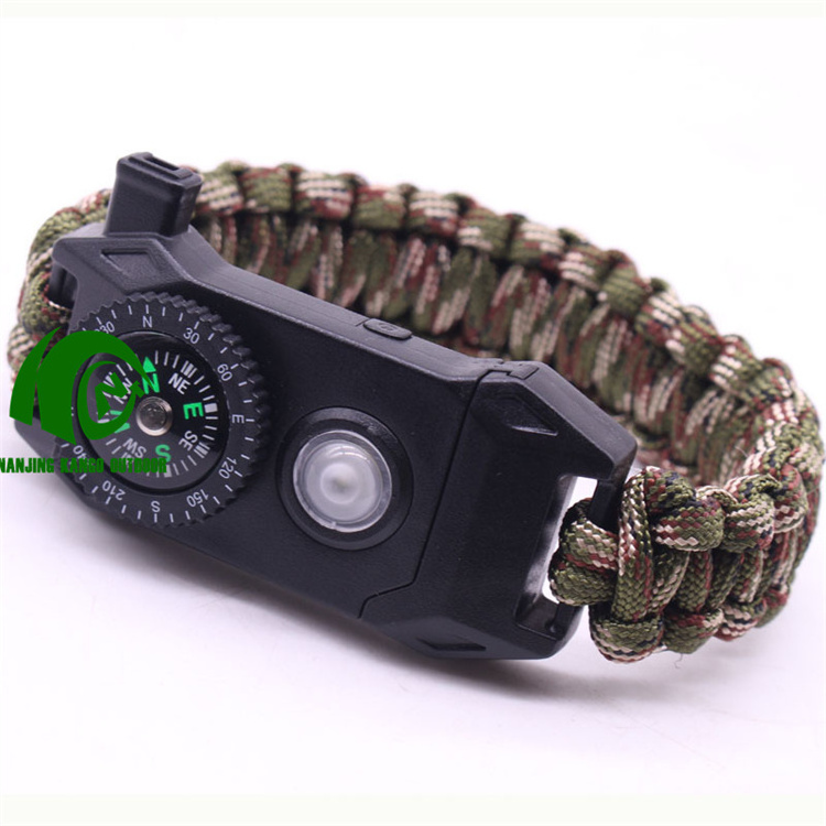 Kango New Custom Camouflage Outdoor Camping Travel Survival Bracelet SOS Wristband Light Up Wristband