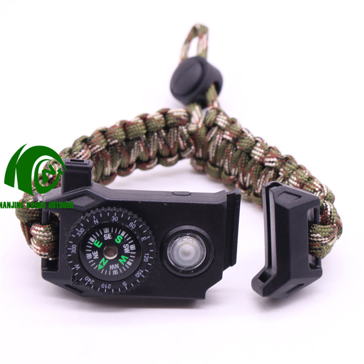 Kango New Custom Camouflage Outdoor Camping Travel Survival Bracelet SOS Wristband Light Up Wristband