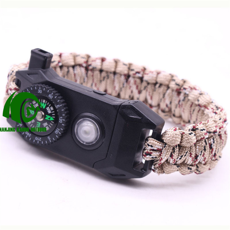 Kango New Custom Camouflage Outdoor Camping Travel Survival Bracelet SOS Wristband Light Up Wristband