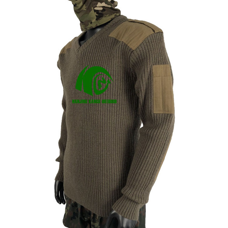 Kango Men tactical pullover comfortable wear olive green v-neck camouflage sweater for hiking