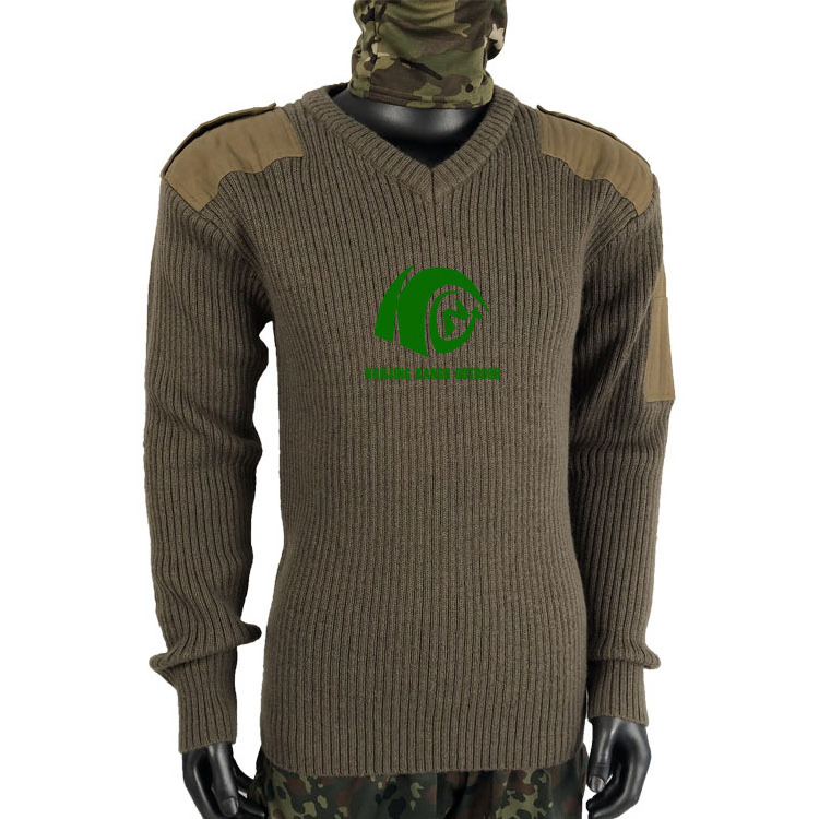 Kango Men tactical pullover comfortable wear olive green v-neck camouflage sweater for hiking