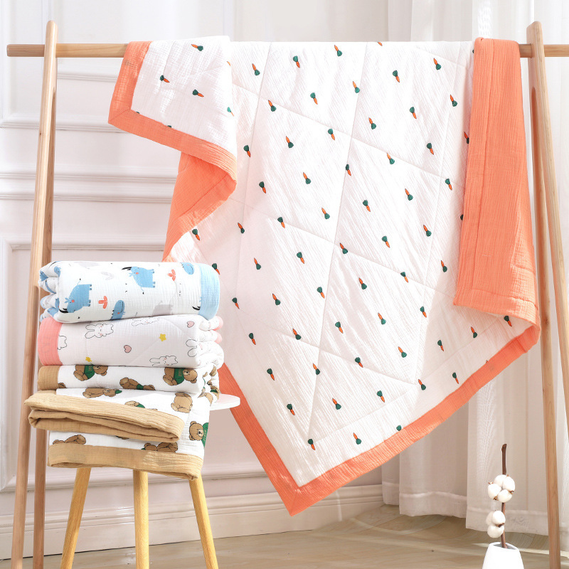 Kangobaby Customizable Printed Muslin Baby Blanket Quilt Organic Cotton Fabric Muslin Infant Baby Swaddle Wrap Sofa Blanket