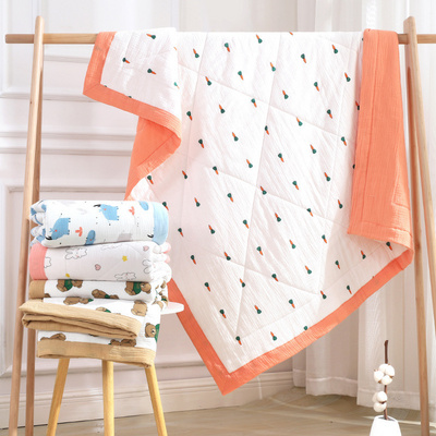 Kangobaby Customizable Printed Muslin Baby Blanket Quilt Organic Cotton Fabric Muslin Infant Baby Swaddle Wrap Sofa Blanket