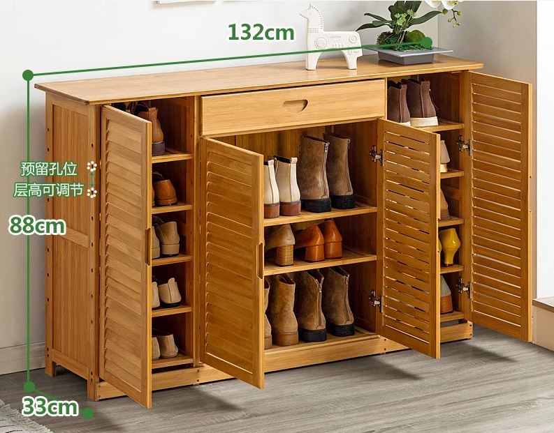 Natural bamboo large capacity modern wood shoe rack storage cabinet with drawer shoe organizer for home