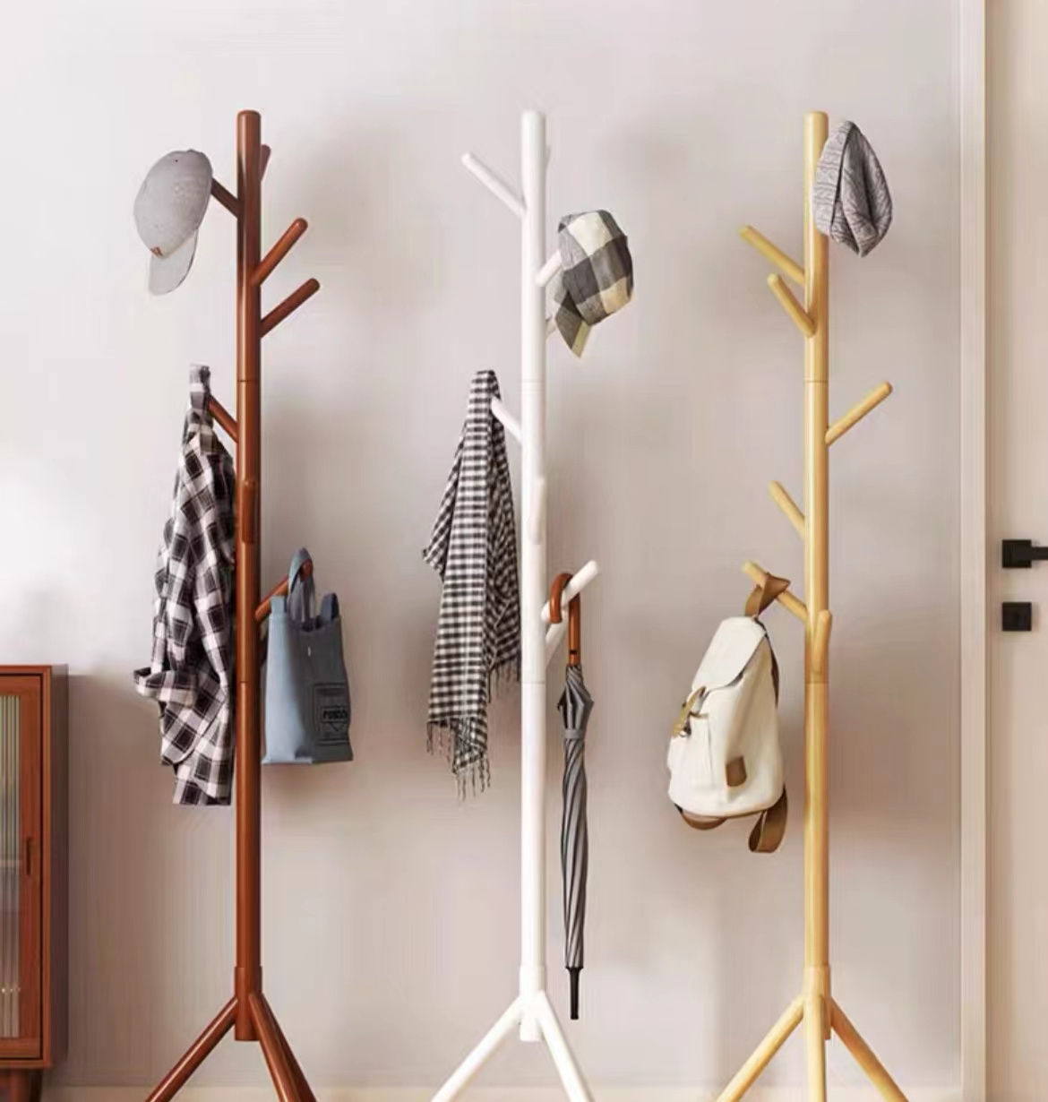 Living Room Furniture Modern Clothes Tree Shaped Wooden Stand Cloths Coat Hanger Rack