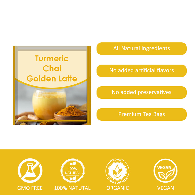 Private Package Organic Turmeric Chai Golden milk Latte creamer Powder for Hot or Iced Tea Caffeine Free maca tea Ginger