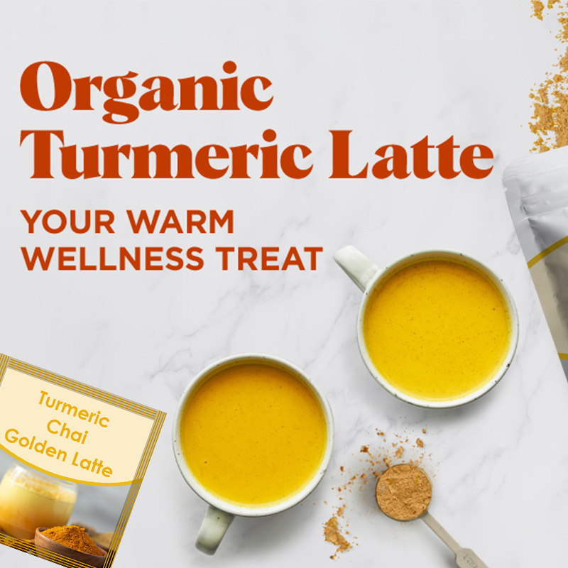 Private Package Organic Turmeric Chai Golden milk Latte creamer Powder for Hot or Iced Tea Caffeine Free maca tea Ginger