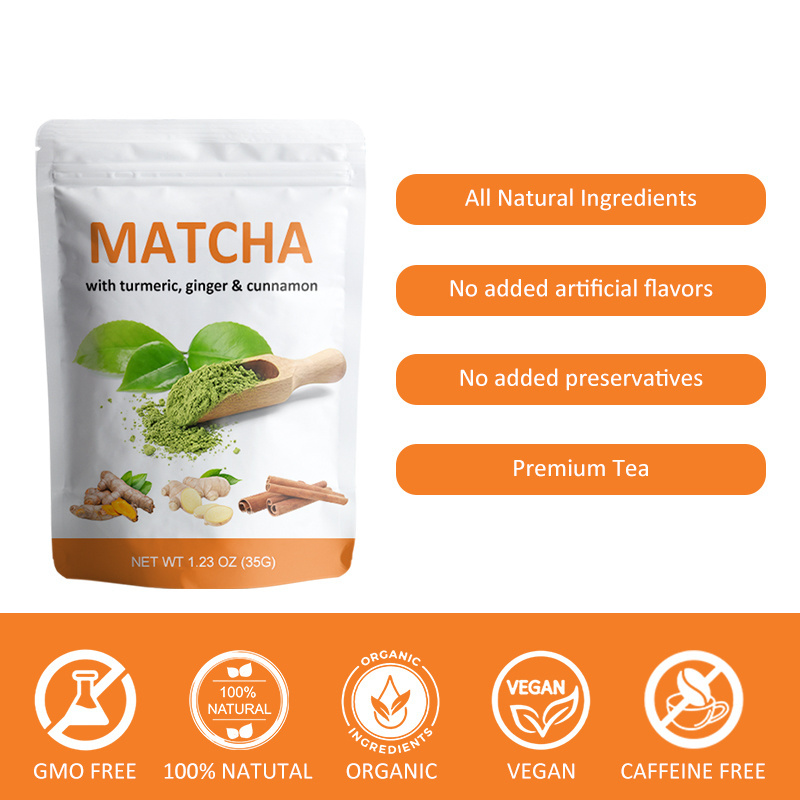 Private Label Low MOQ Organic ceremonial matcha green tea Blend Ginger Cinamon Turmeric Matcha Powder