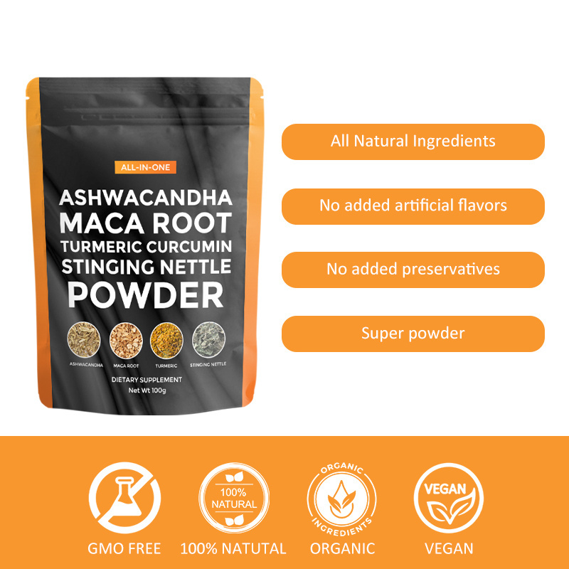 Customize label Supplement Turmeric curcumin Nettle Leaf Ashwagandha Maca Root Powder