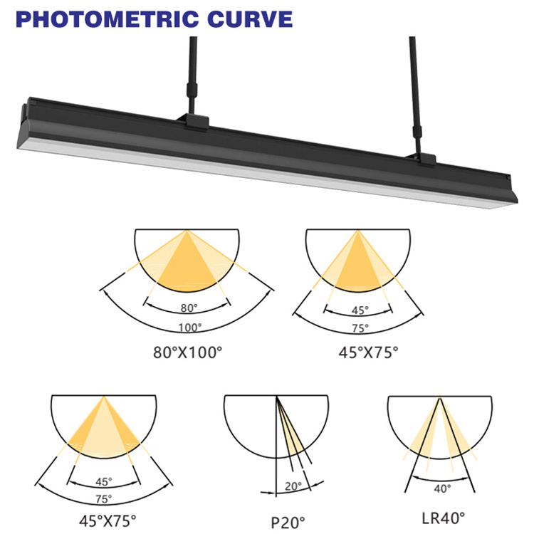 XIONGQI Hanging Suspension Aluminum PMMA Lens Indoor Office Commercial Pendant Light 48w 144w Led Linear Light