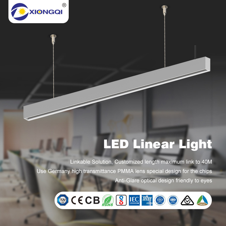 Customize Size Ceiling Track Suspension Aluminum PMMA Commercial Light 40 50 60 Watt Led Linear Pendant Light