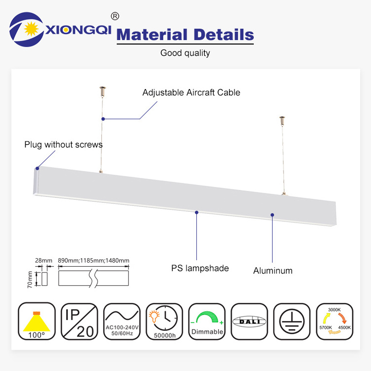 New Arrival Small Size 100LM/W Aluminum PMMA Lens 36-58W Commercial Led Linear Light