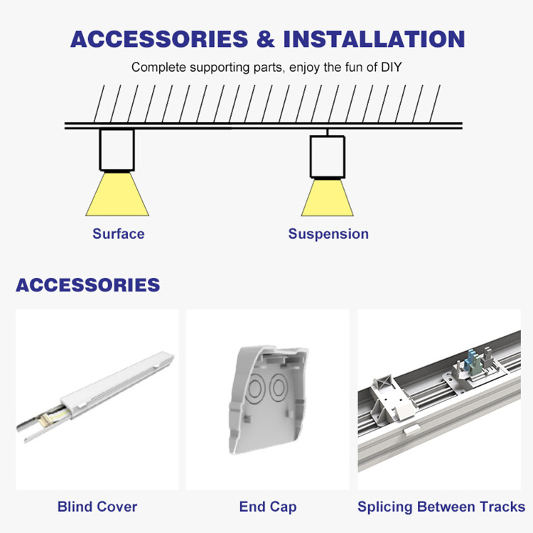 XIONGQI High Effect 170LM/W Die Casting Aluminum Housing PC Cover Linear Lighting System 24w 50w 60w Adjustable Led Linear Light