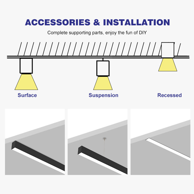 Customized DIY Shape CCT Dimmable Aluminum Housing PC Cover Indoor Warehouse Office 40w Ceiling Led Linear Pendant Light